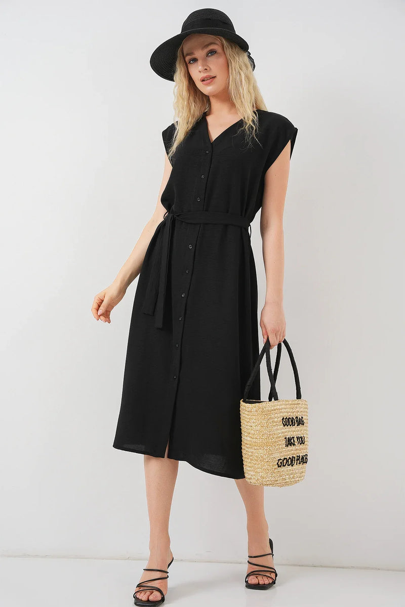 Robe femme sans manches ceinturée en ayrobin 2568