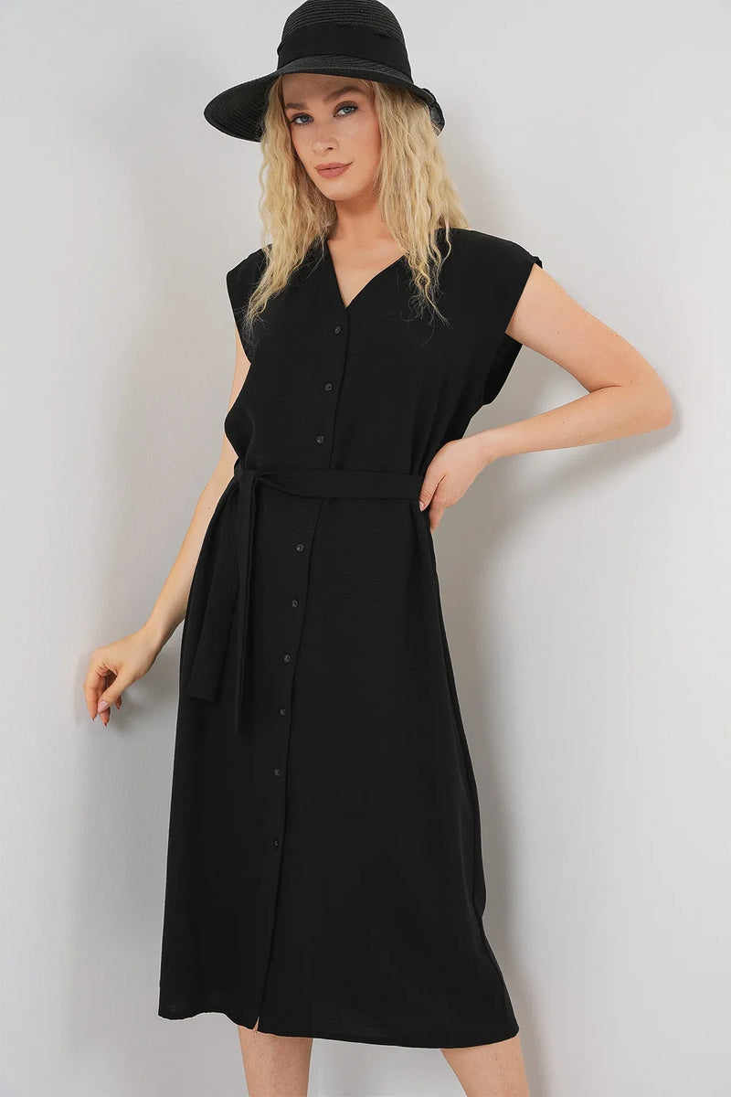 Robe femme sans manches ceinturée en ayrobin 2568