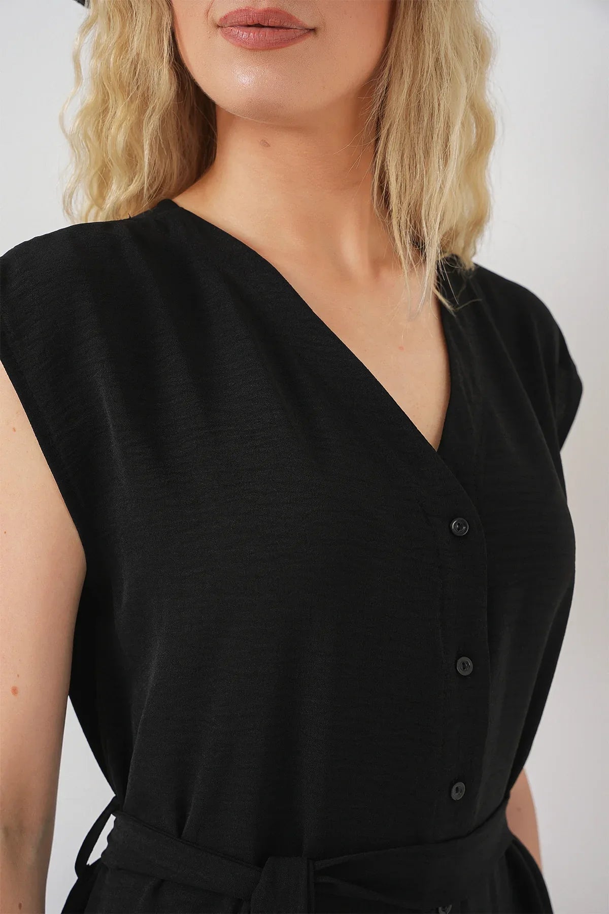 Robe femme sans manches ceinturée en ayrobin 2568 - Justyol