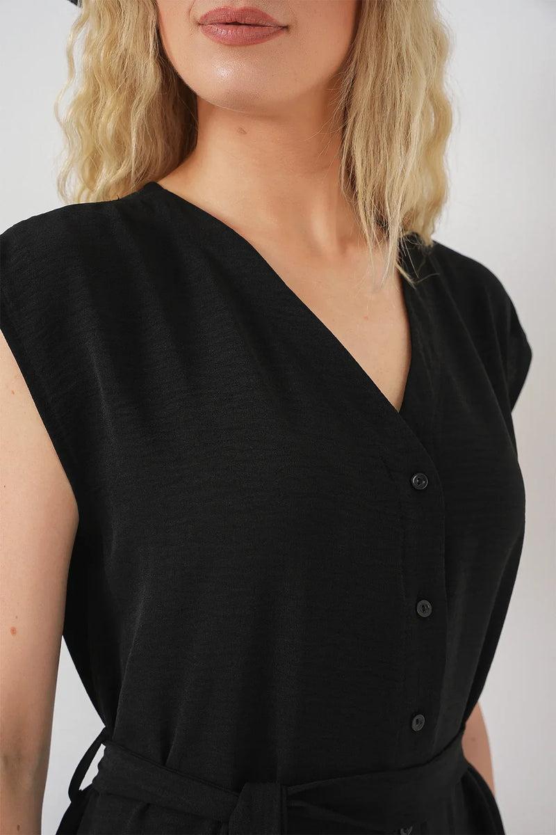 Robe femme sans manches ceinturée en ayrobin 2568