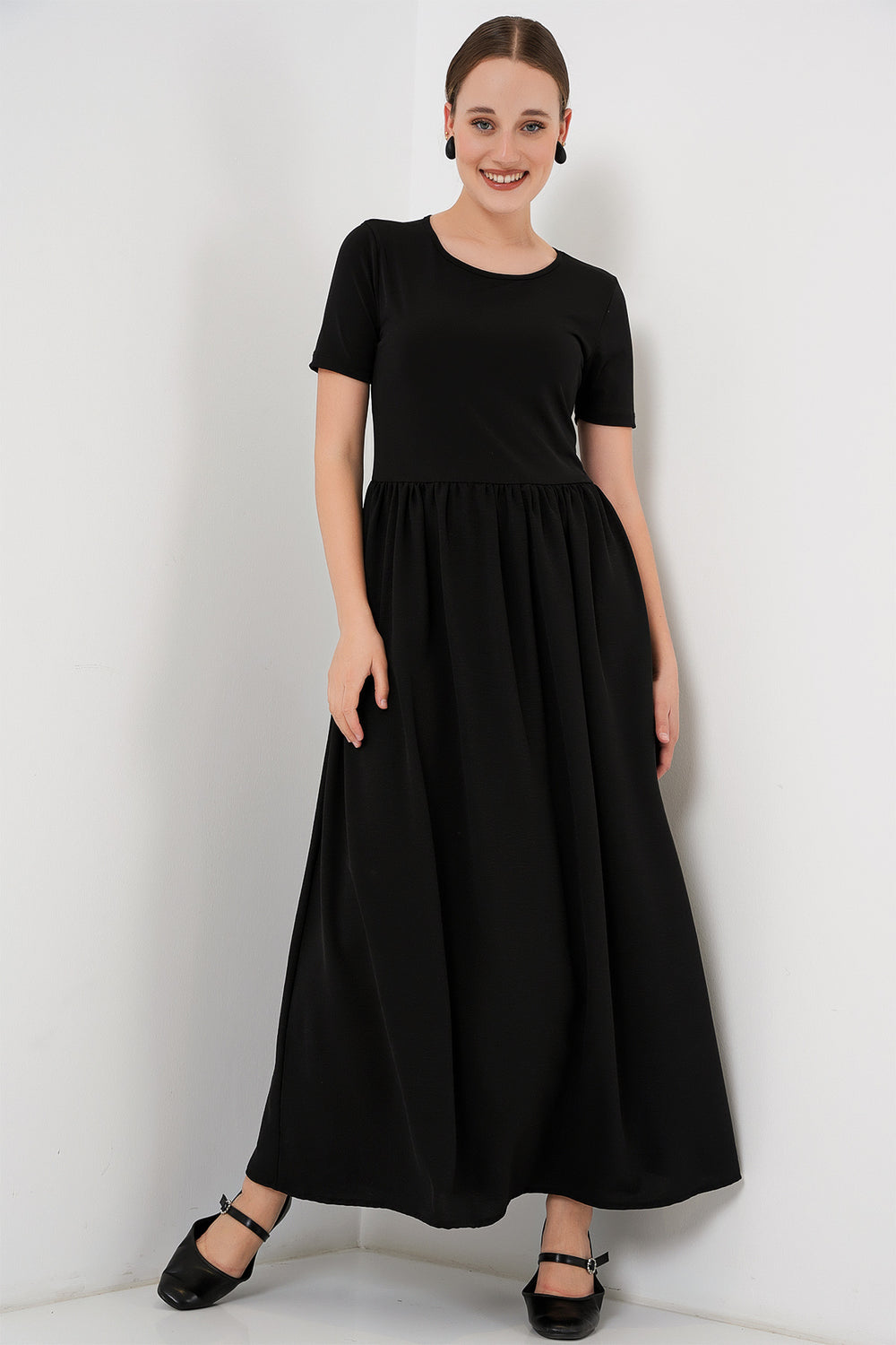 Robe Longue Femme Manches Courtes Fluide Chic 2551