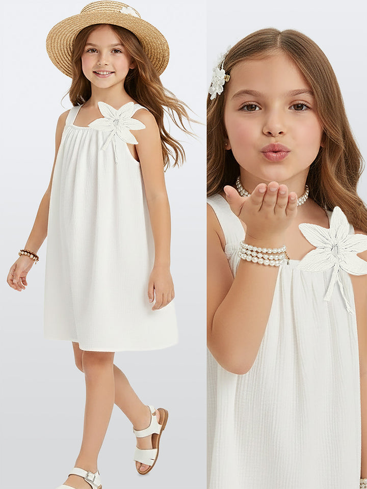 Robe Fille en Coton avec Fleur 3D – Robe Été Légère et Élégante