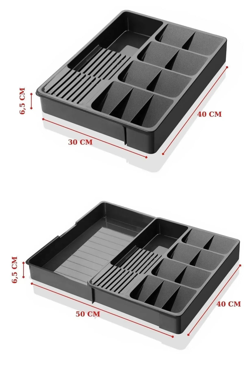 Organisateur de tiroir extensible avec support couteaux et cuillères – Anthracite