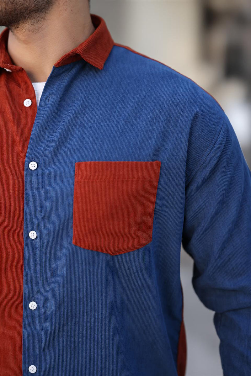 Chemise homme velours côtelé bicolore contrasté