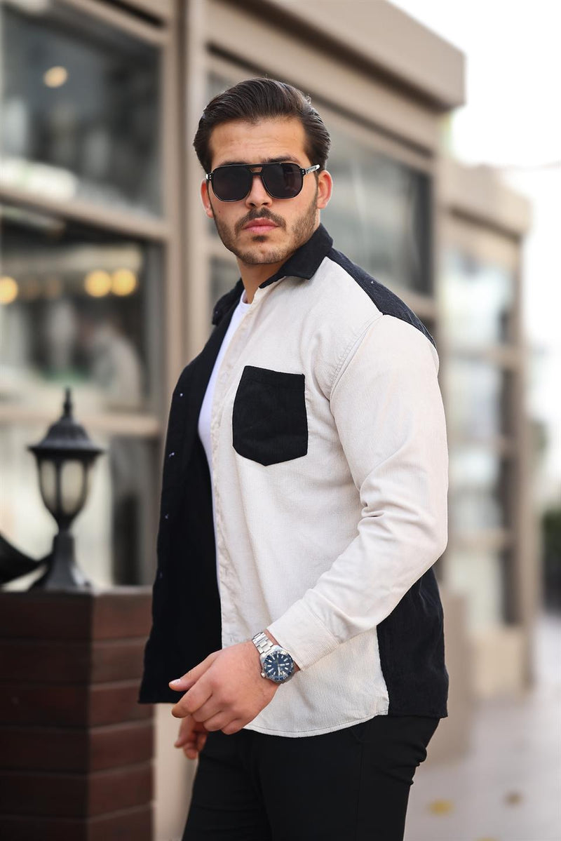 Chemise homme velours côtelé bicolore contrasté