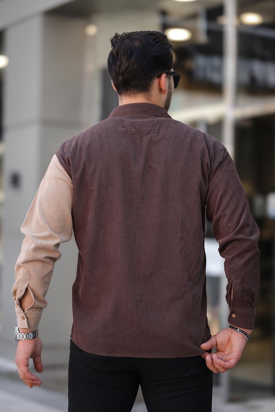 Chemise homme velours côtelé bicolore contrasté - Justyol