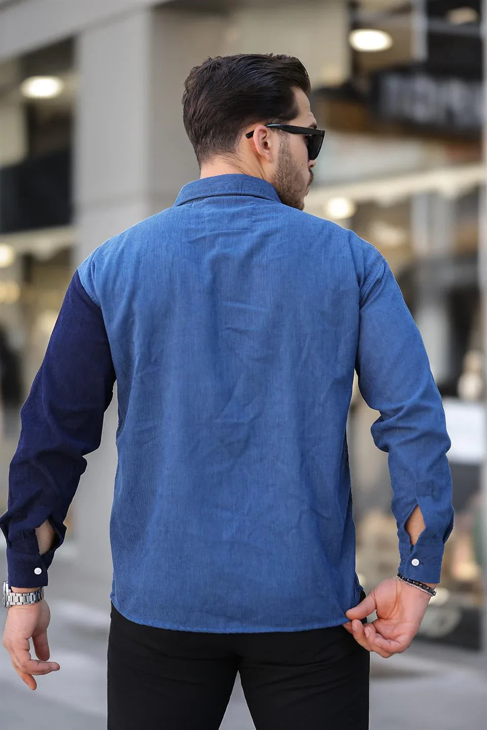 Chemise homme velours côtelé bicolore contrasté - Justyol