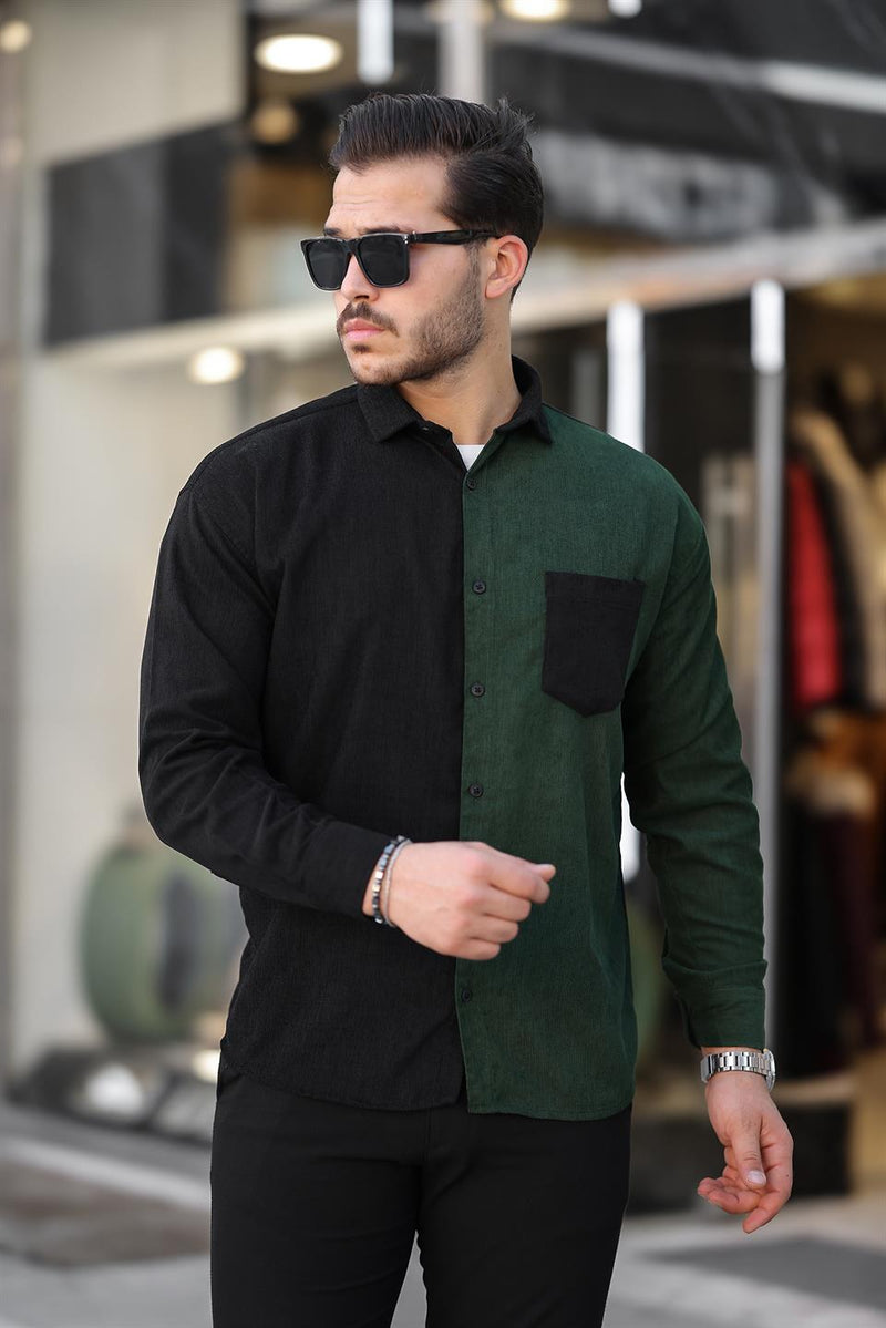 Chemise homme velours côtelé bicolore contrasté