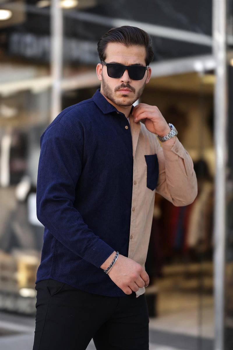 Chemise homme velours côtelé bicolore contrasté