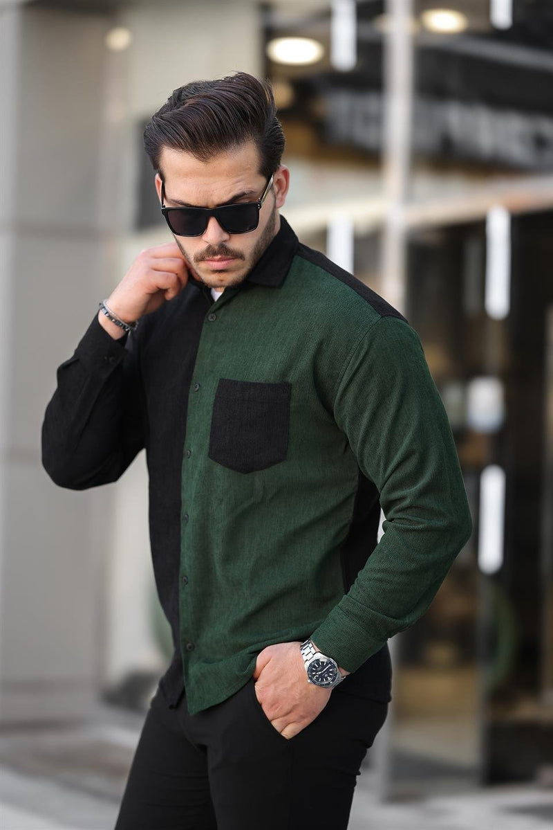 Chemise homme velours côtelé bicolore contrasté