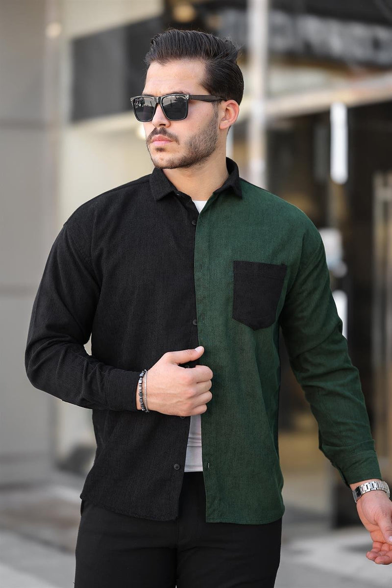 Chemise homme velours côtelé bicolore contrasté