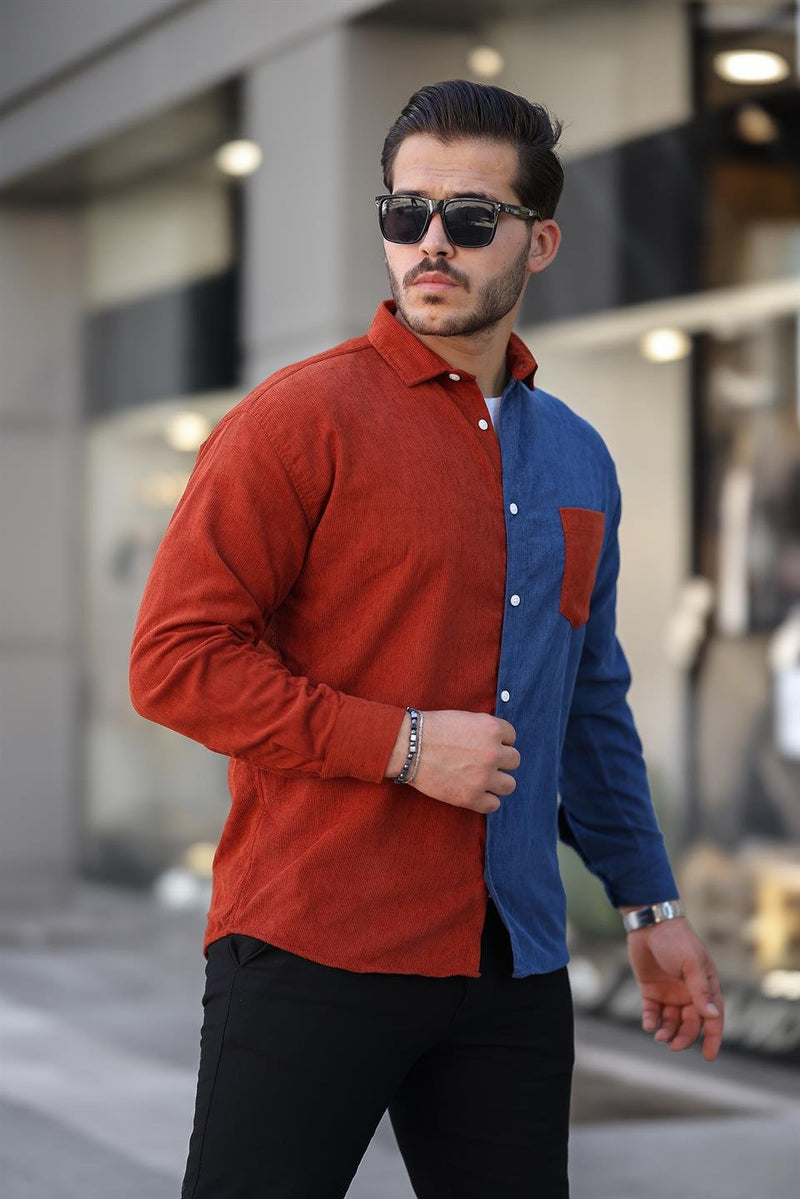 Chemise homme velours côtelé bicolore contrasté