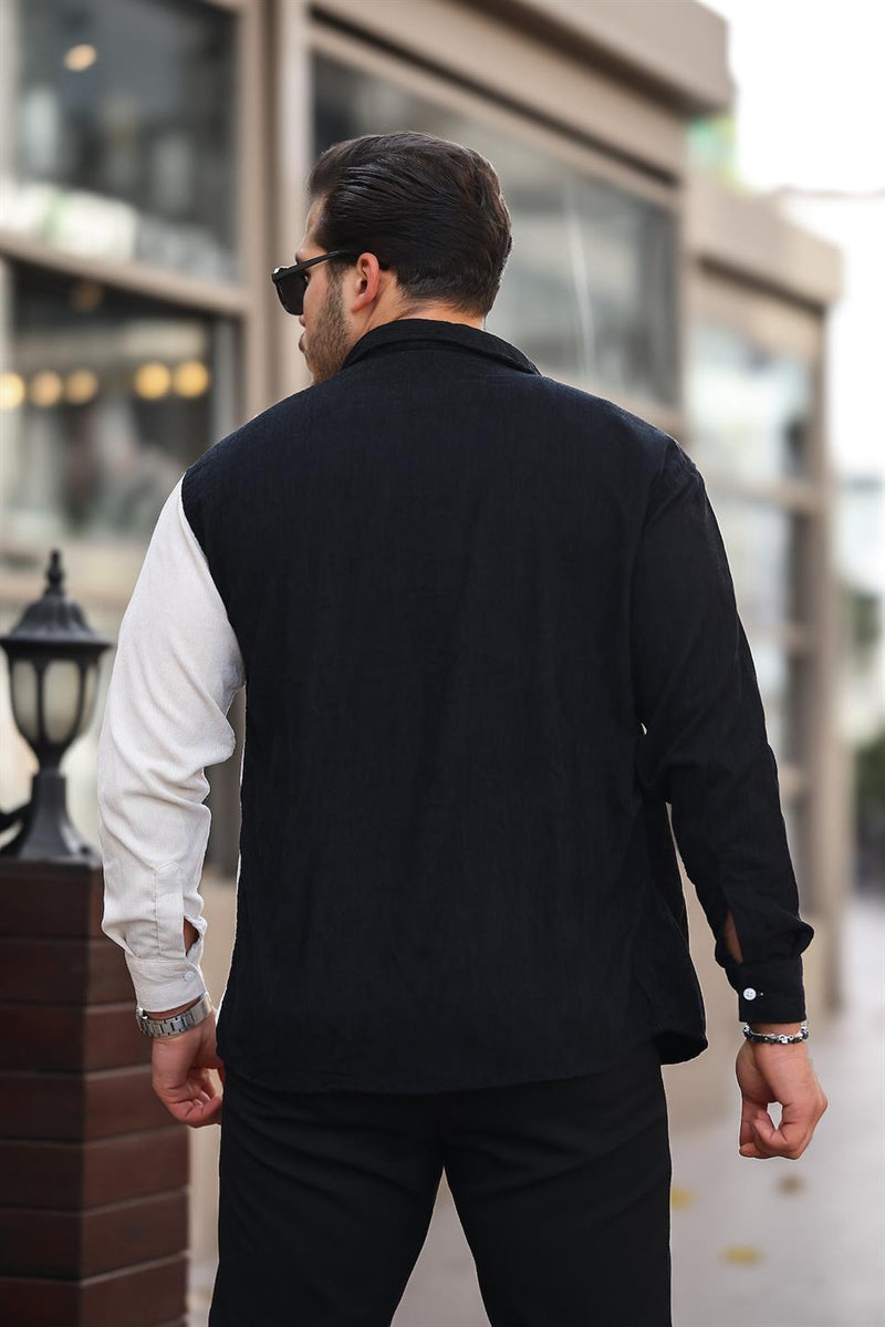 Chemise homme velours côtelé bicolore contrasté