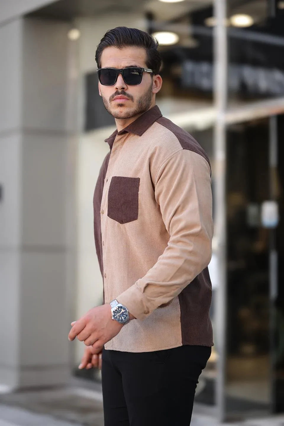 Chemise homme velours côtelé bicolore contrasté - Justyol