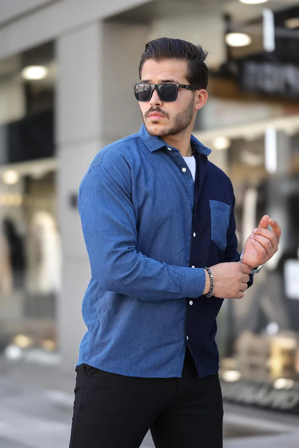 Chemise homme velours côtelé bicolore contrasté - Justyol