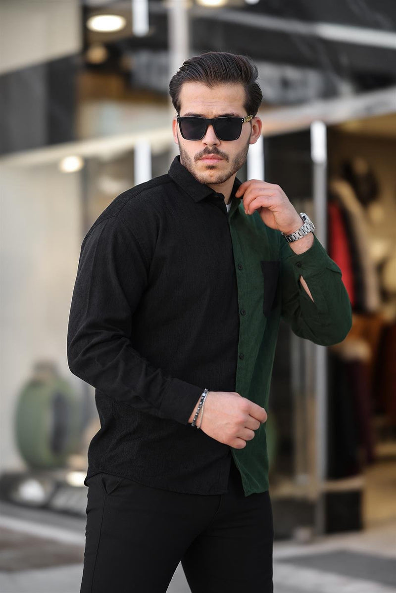 Chemise homme velours côtelé bicolore contrasté
