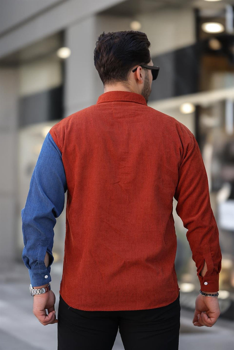 Chemise homme velours côtelé bicolore contrasté