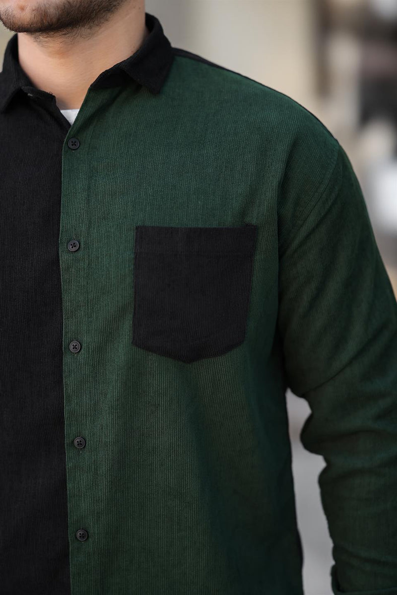 Chemise homme velours côtelé bicolore contrasté