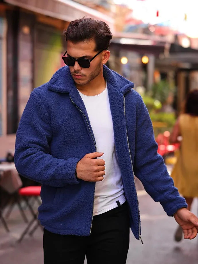 Veste homme en tissu peluche doux effet fourrure-40979 - Justyol