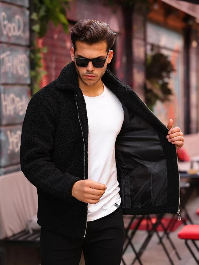 Veste homme en tissu peluche doux effet fourrure-40979 - Justyol