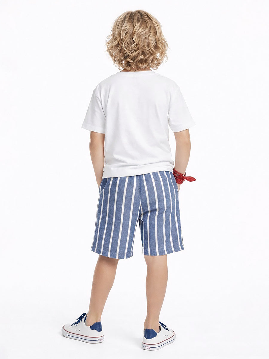 Ensemble garçon 2 pièces t-shirt imprimé moto et short rayé – Style et confort au quotidien