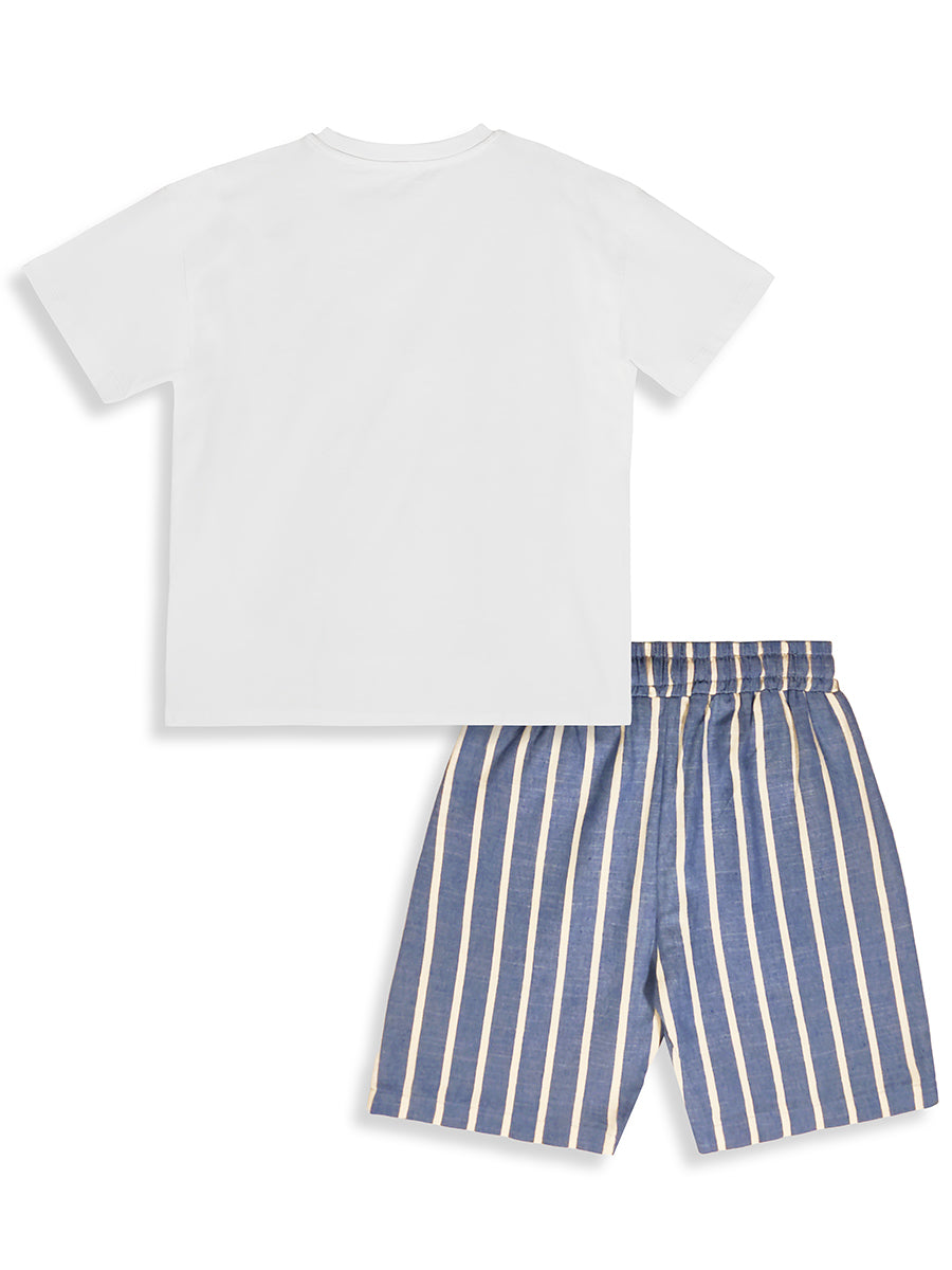 Ensemble garçon 2 pièces t-shirt imprimé moto et short rayé – Style et confort au quotidien