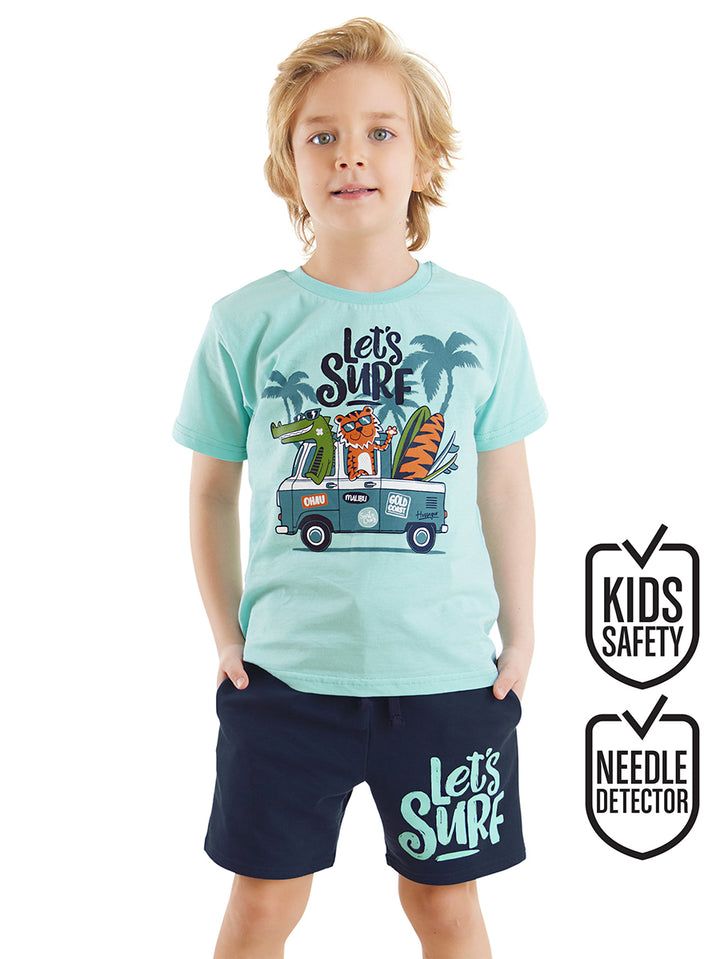 Ensemble garçon 2 pièces t-shirt imprimé surf et short – 100% coton
