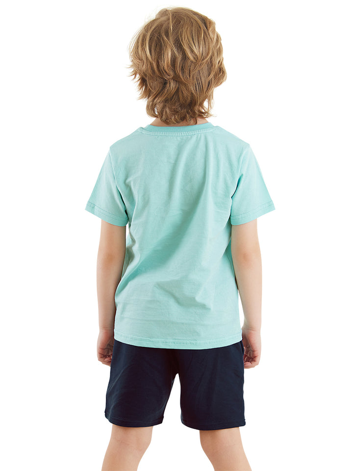 Ensemble garçon 2 pièces t-shirt imprimé surf et short – 100% coton