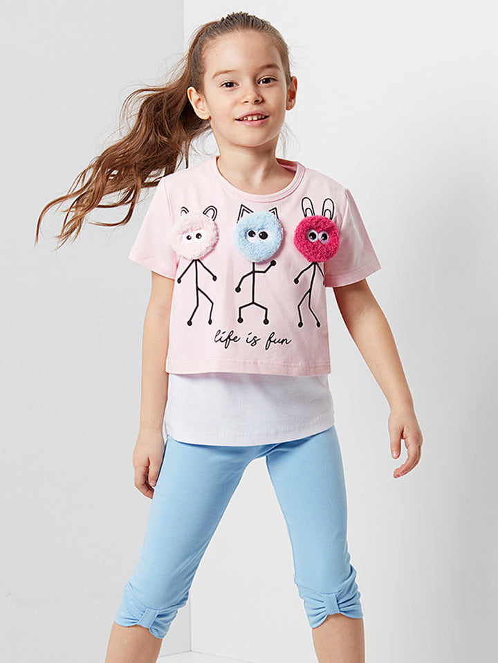 Ensemble fille 2 pièces t-shirt à pompons et legging – Confort et style ludique