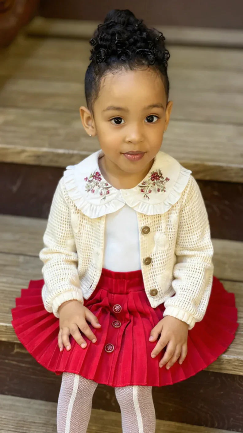 Tenue Élégante 3 Pièces pour Fille - Jupe Chic, Blouse Blanche et Veste Tricotée - Justyol