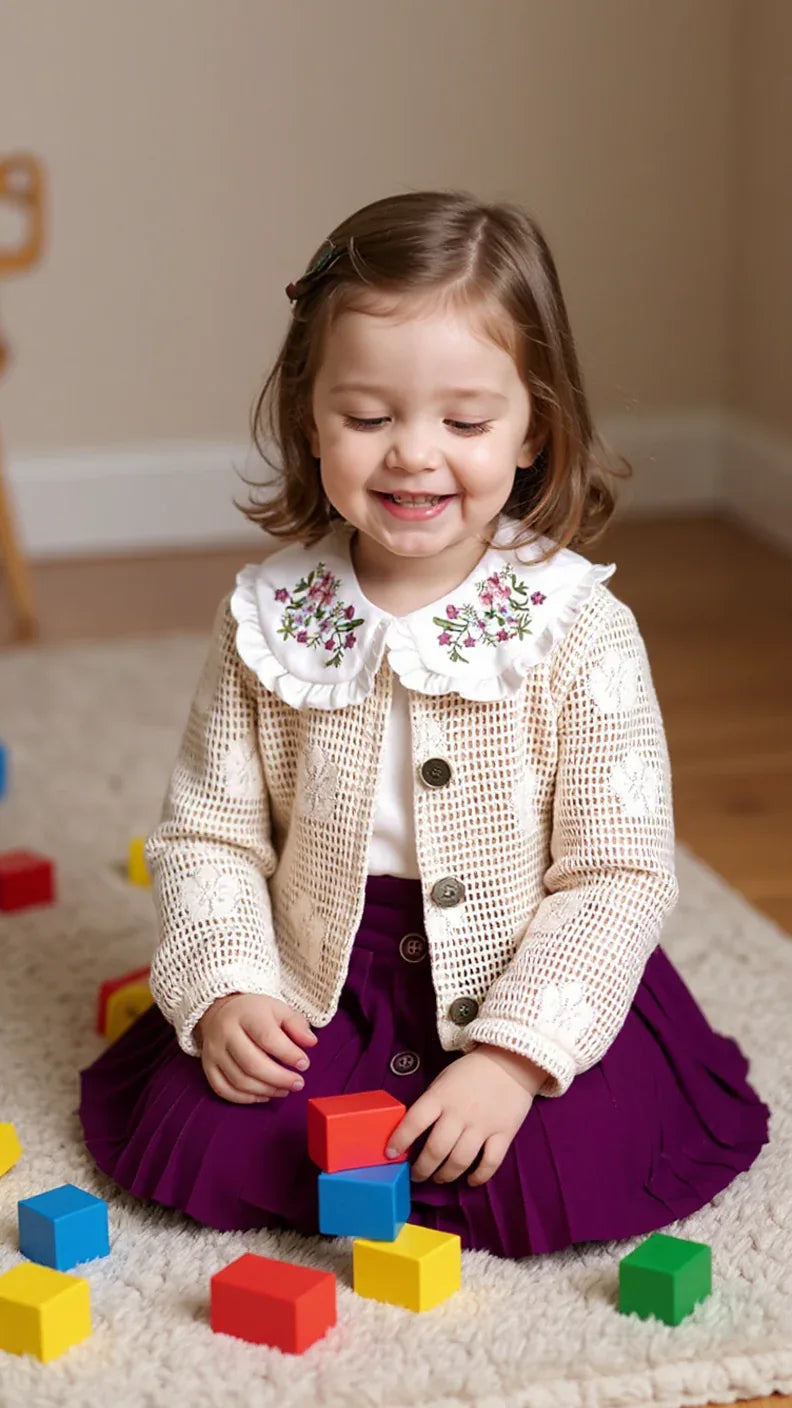 Tenue Élégante 3 Pièces pour Fille - Jupe Chic, Blouse Blanche et Veste Tricotée - Justyol