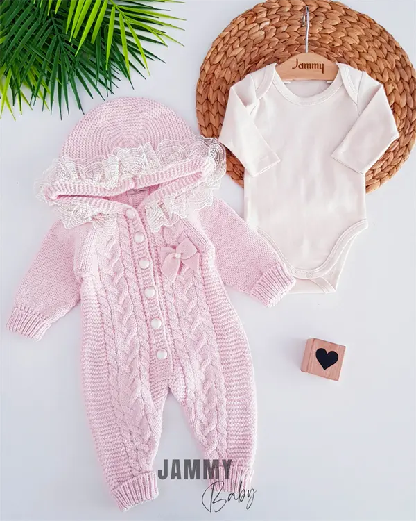 luxury collection lace knitted wool cosmonaut & bodysuit set-pink Jammy Baby