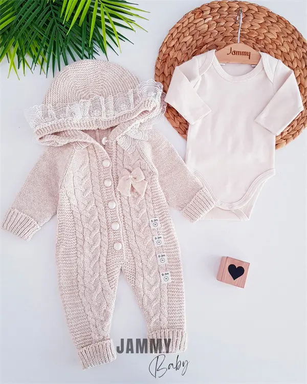 luxury collection lace knitted wool cosmonaut & bodysuit set-pink Jammy Baby