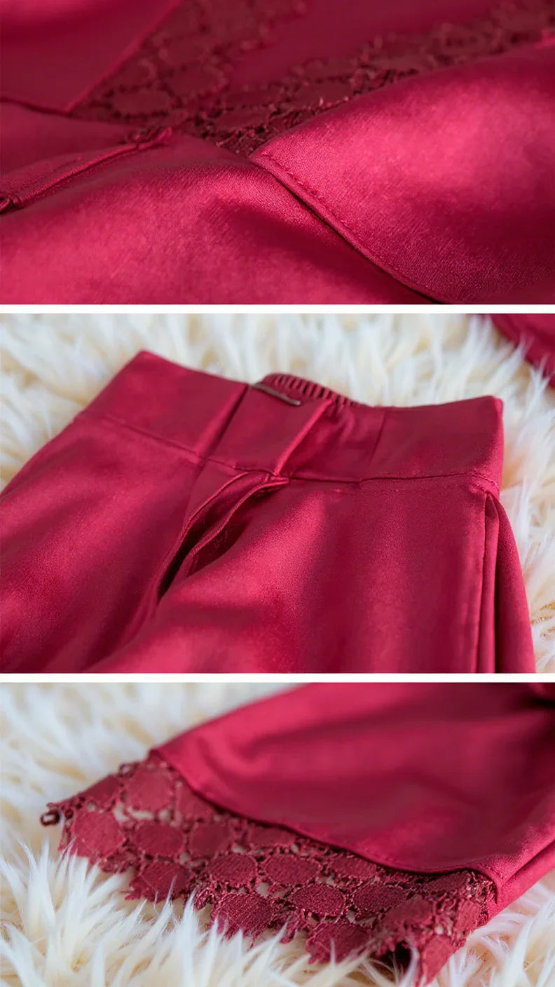Ensemble pyjama satin raffiné avec détails en dentelle
