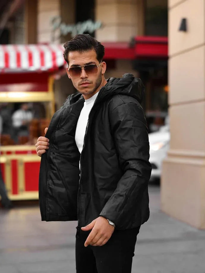 Veste homme en cuir synthétique mat avec capuche - Justyol
