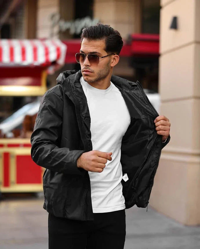 Veste homme en cuir synthétique mat avec capuche