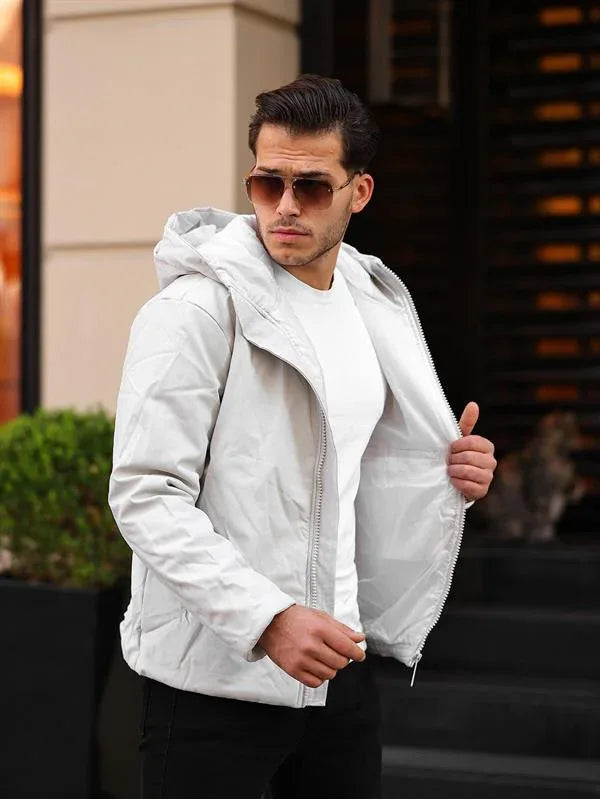 Veste homme en cuir synthétique mat avec capuche - Justyol