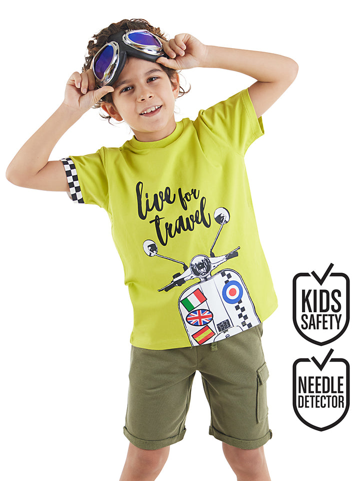 Ensemble garçon 2 pièces t-shirt imprimé moto et short cargo – Style et confort