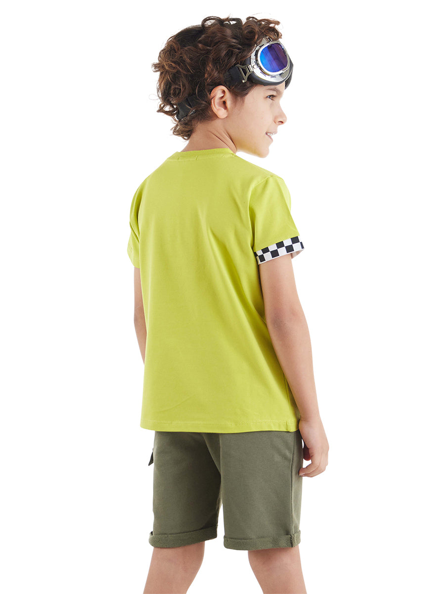 Ensemble garçon 2 pièces t-shirt imprimé moto et short cargo – Style et confort