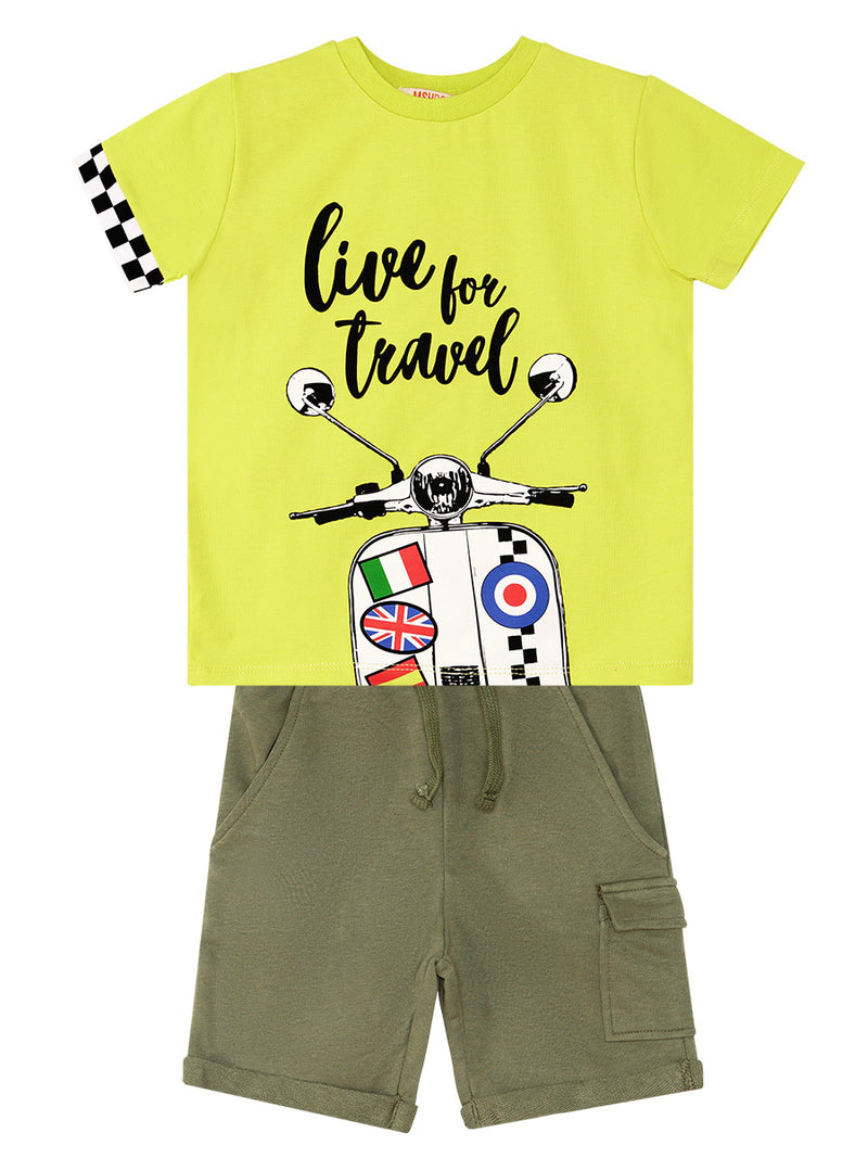 Ensemble garçon 2 pièces t-shirt imprimé moto et short cargo – Style et confort