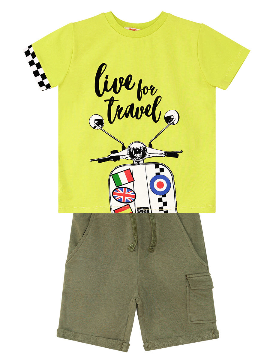 Ensemble garçon 2 pièces t-shirt imprimé moto et short cargo – Style et confort