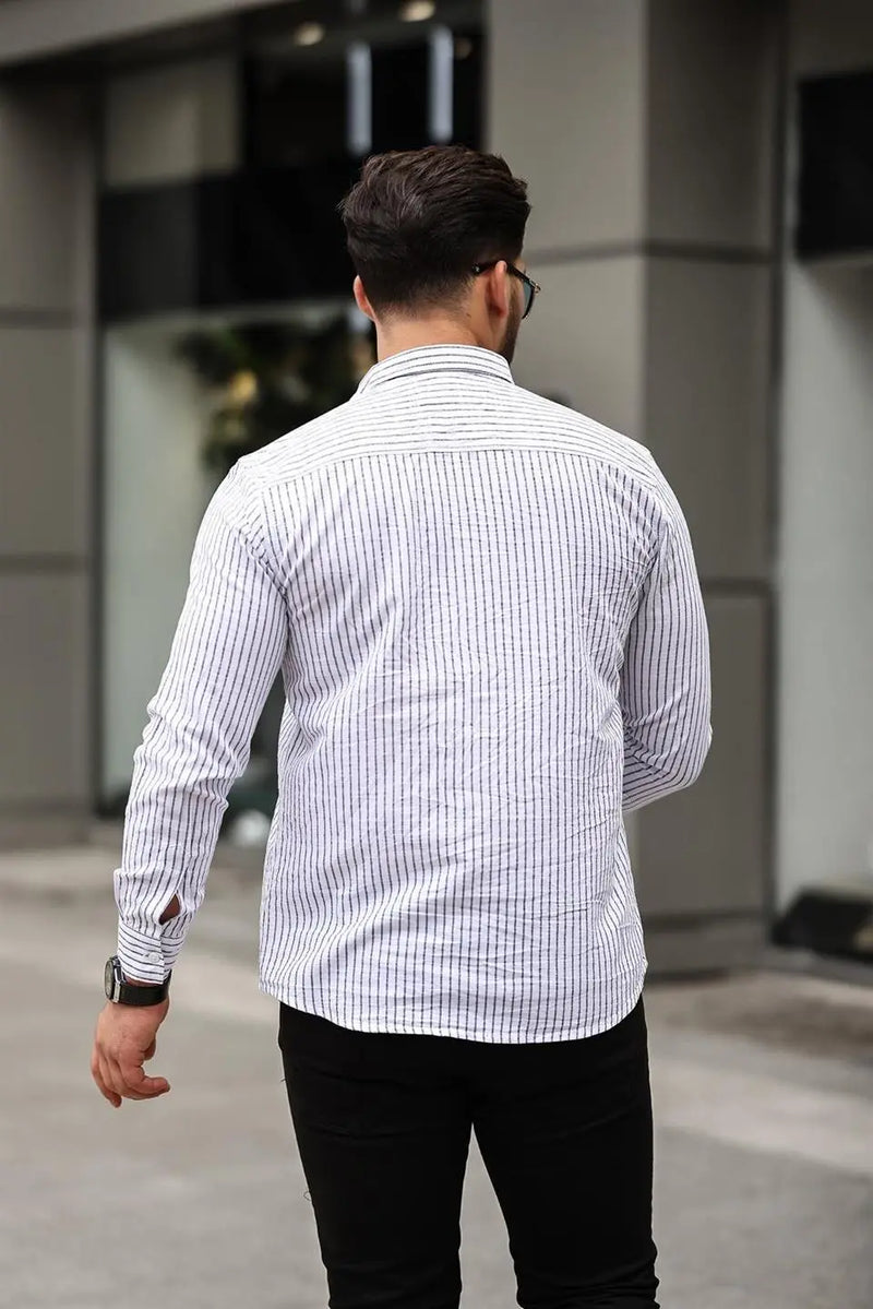 Chemise homme rayée en coton manches longues Carina