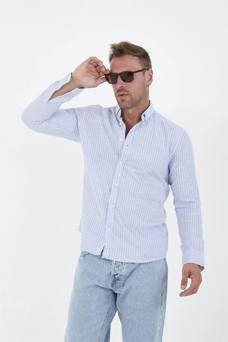 Chemise homme rayée en coton manches longues Carina