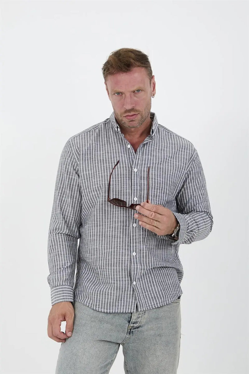 Chemise homme rayée en coton manches longues Carina