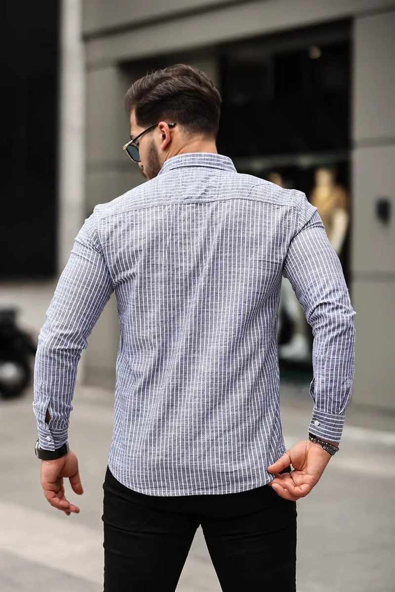Chemise homme rayée en coton manches longues Carina