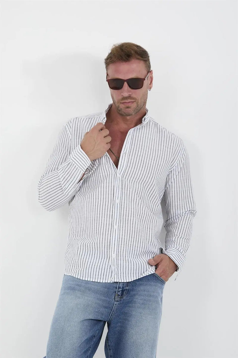 Chemise homme rayée en coton manches longues Carina