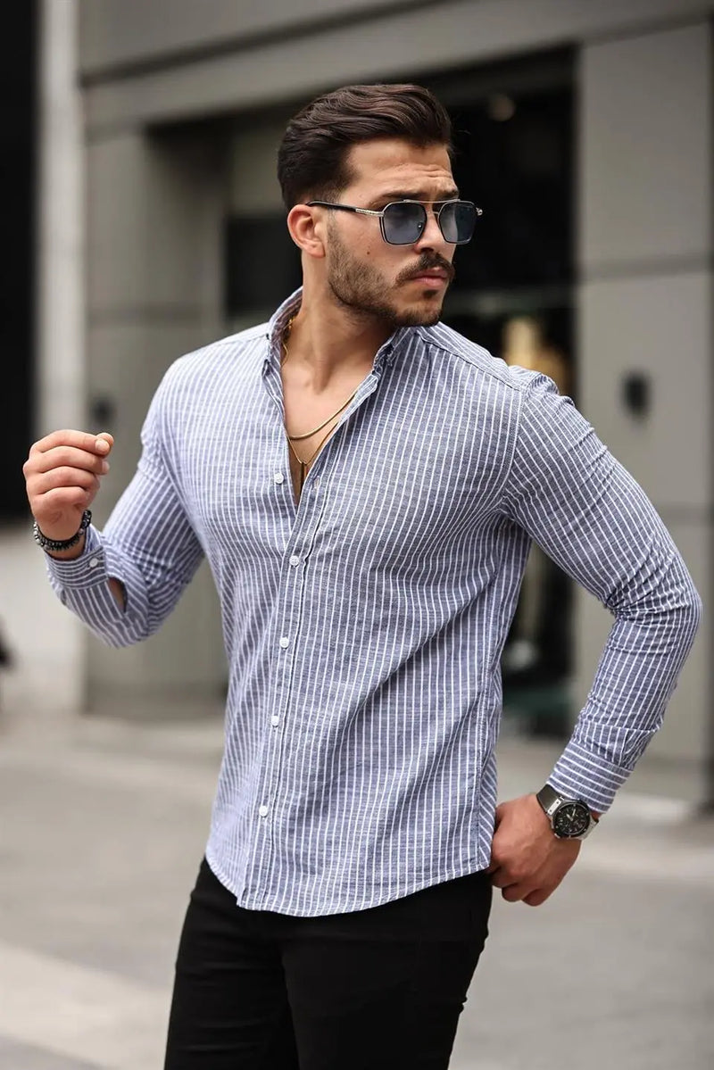 Chemise homme rayée en coton manches longues Carina