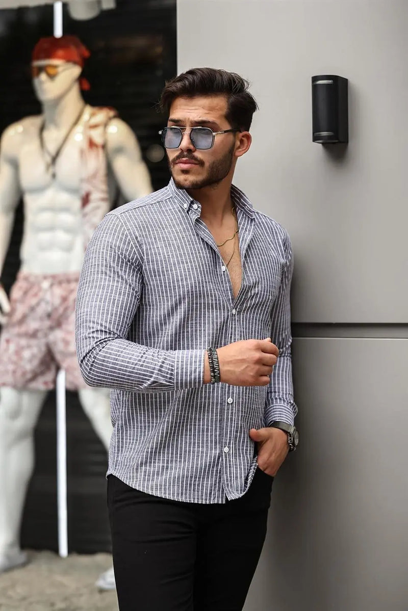 Chemise homme rayée en coton manches longues Carina
