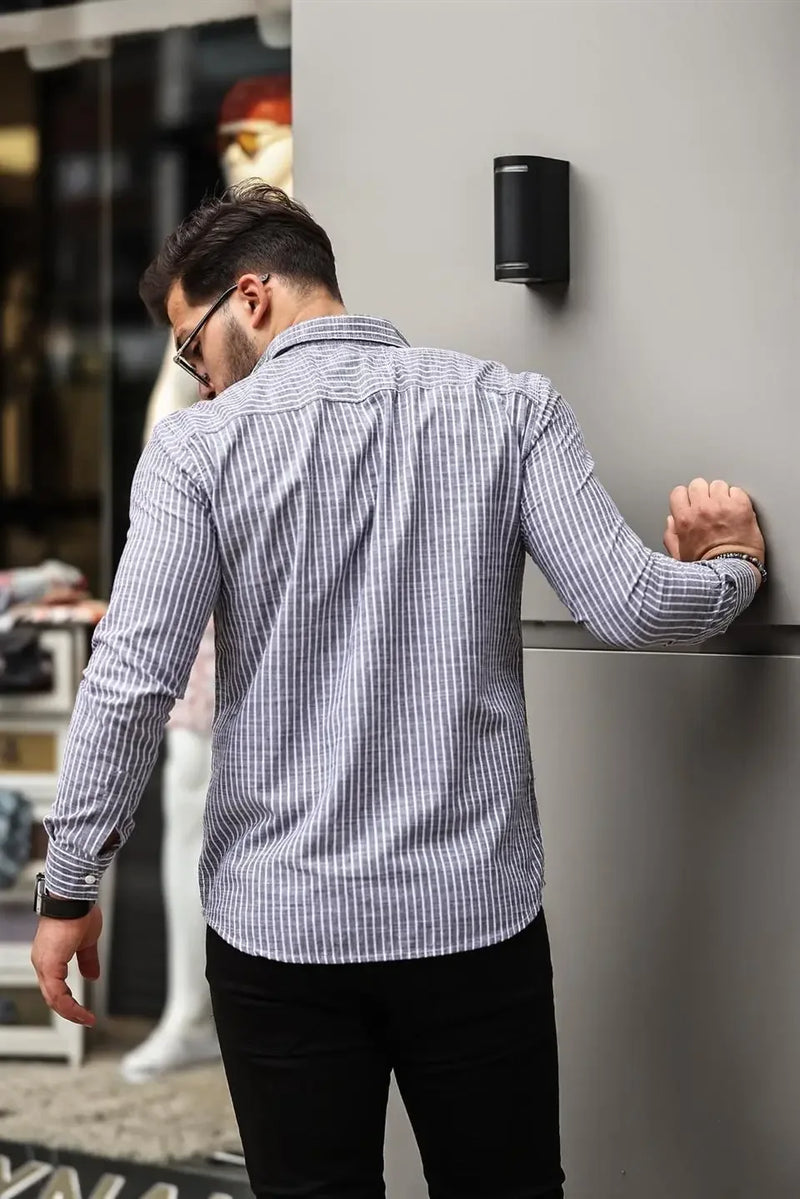 Chemise homme rayée en coton manches longues Carina