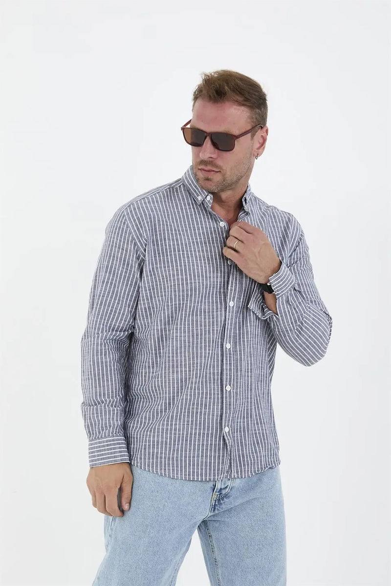 Chemise homme rayée en coton manches longues Carina